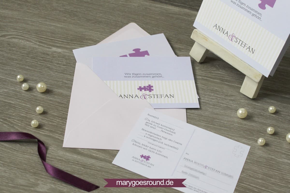 Hochzeitseinladung mit Antwortkarte, Puzzle | marygoesround.de
