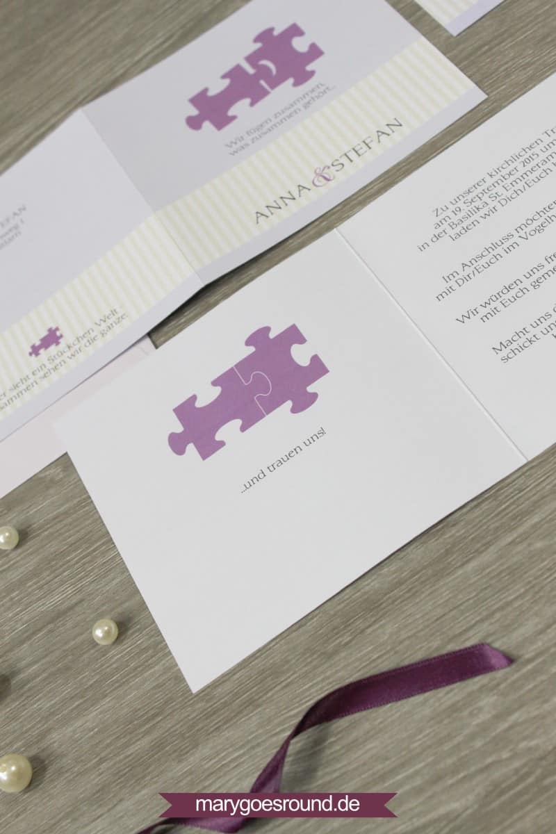 Hochzeitseinladung mit Antwortkarte, Puzzle | marygoesround.de