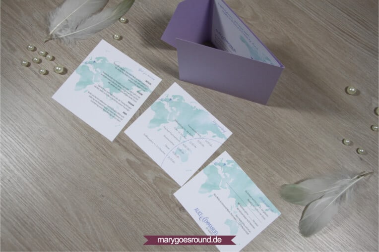Pocketfoldkarte Hochzeitseinladung (Weltkarte) | marygoesround.de