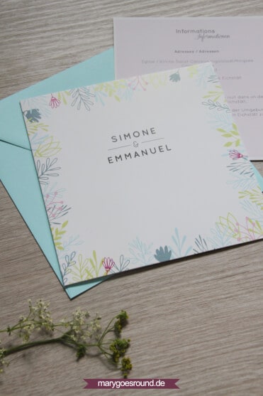 Hochzeitsset Wiesenblumen, zweisprachig (Einladungskarte) | marygoesround.de
