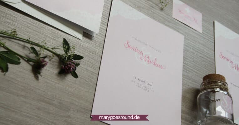 Hochzeitsset mit weißer Spitze, rosa (Hochzeitseinladung) | marygoesround.de