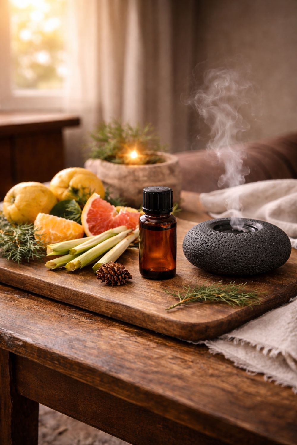 Duftmischung "Quittentraum" mit ätherischen Öle passend zum Einkuscheln im Herbst (aus dem Roman "Quittenzeit" von Maria Veit)