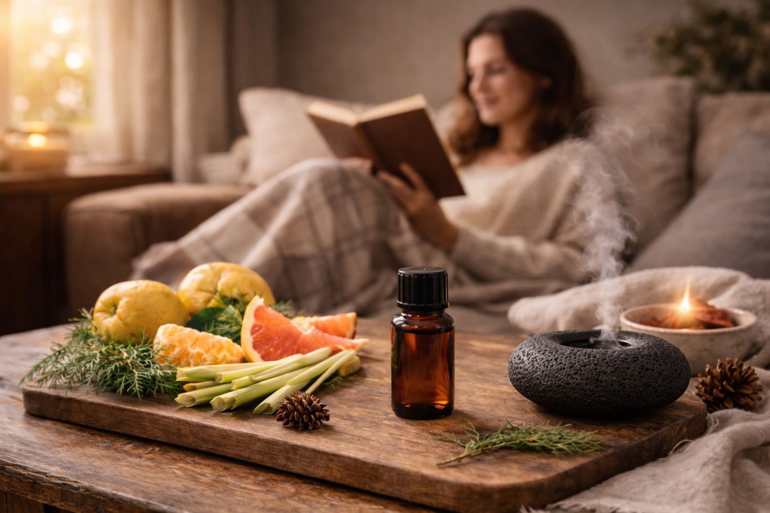 Duftmischung "Quittentraum" mit ätherischen Öle passend zum Einkuscheln im Herbst (aus dem Roman "Quittenzeit" von Maria Veit)