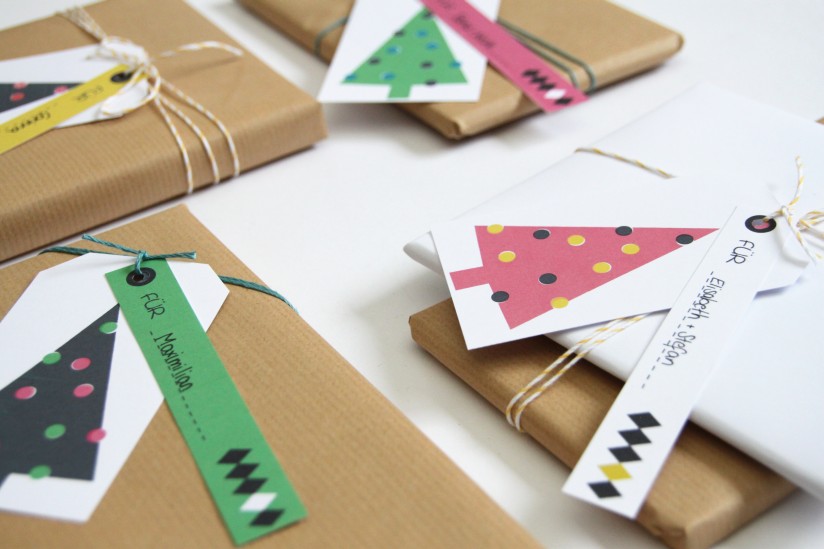 Moderne Geschenkanhänger für Weihnachten in Neonfarben zum selber ausdrucken (kostenlos)